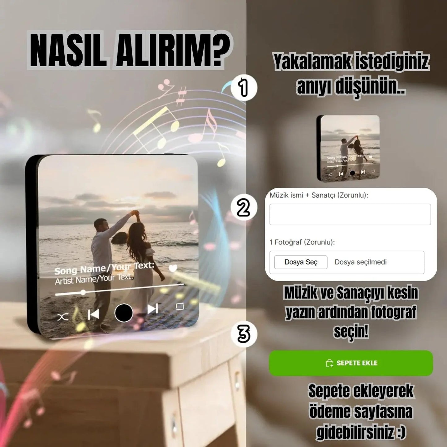 Kalp Tonu™ Renkli Kişiselleştirilebilir Müzik Magnet